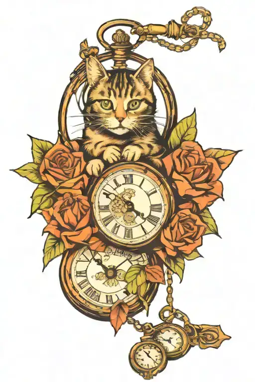 Cat And Pocket Watch Surrounded