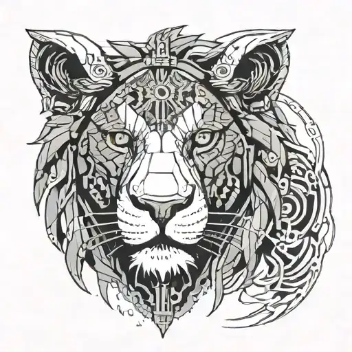 A Futuristic Cyberpunk Lion With Circuit Patterns And Glowing Eyes