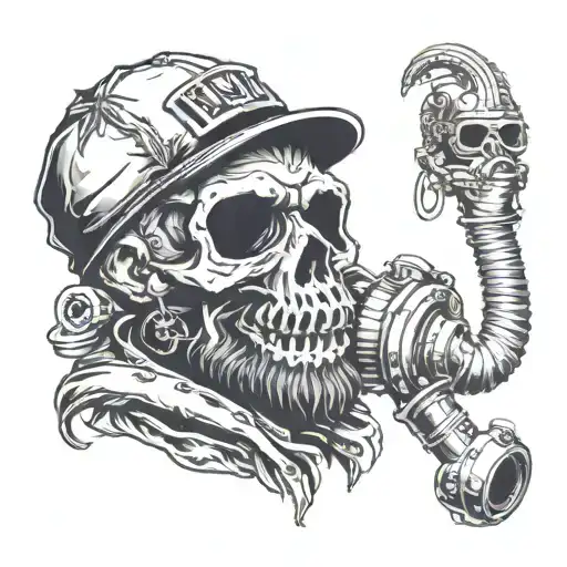 Skull With A Beard With A Cap And A Gas Mask