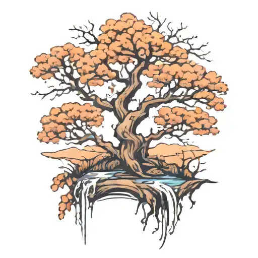 Branches Of A Tree With A River Flowing Behind Them