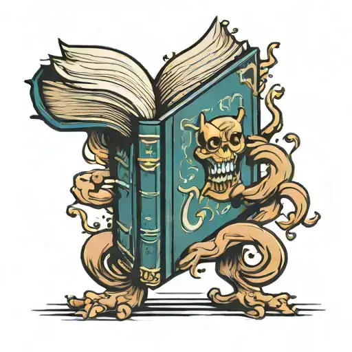 Cartoon Style Tattoo Of A Book With Legs And Arms And A Face