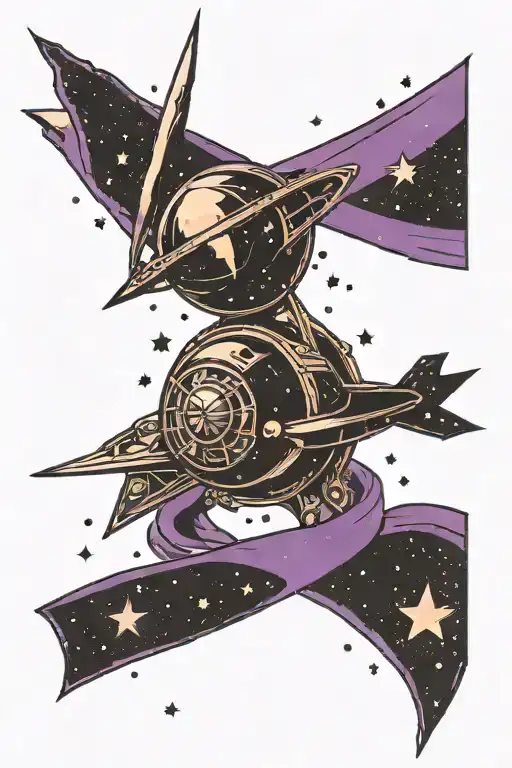 Black Outer Space With Purple Ribbon Around Shooting Star