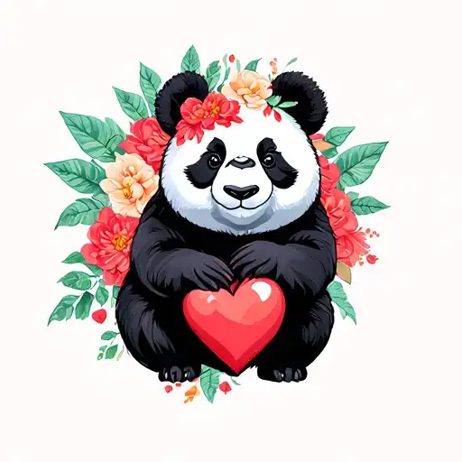 Minimalist Panda With Heart Made