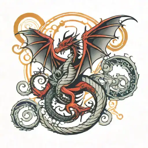 Dragon Wrapped Around Gemini Symbol
