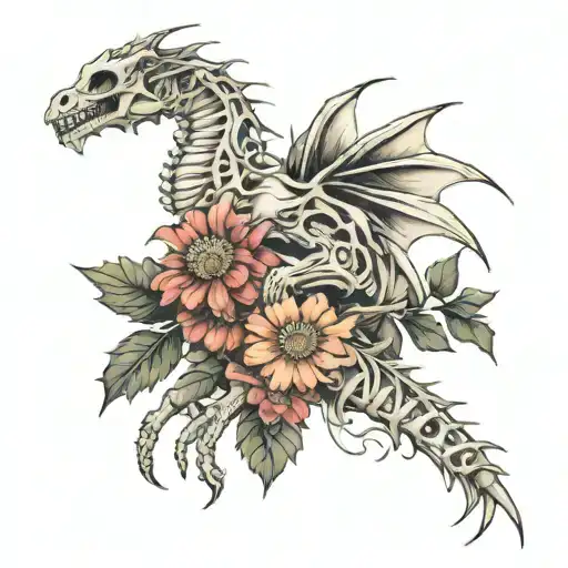 Dragon Skeleton With Gerbera Daisy