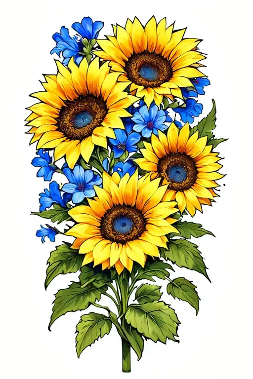 Sunflowers And Blue Bonnet Flower