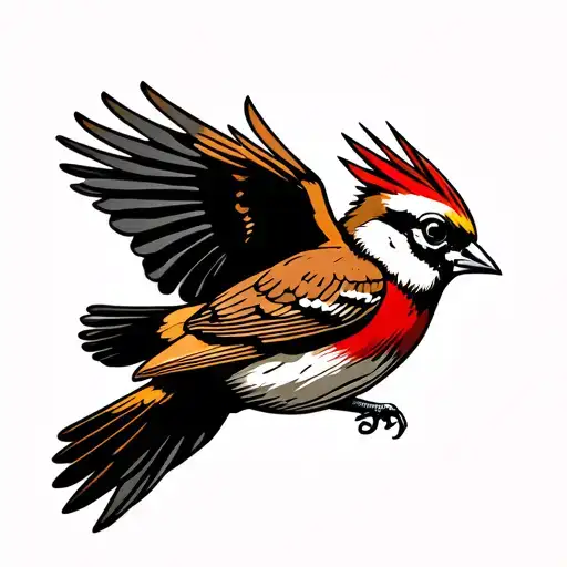 American Traditional Sparrow In Flight Tattoo Design But The Bird Is Dead And Has Skeleton Showing