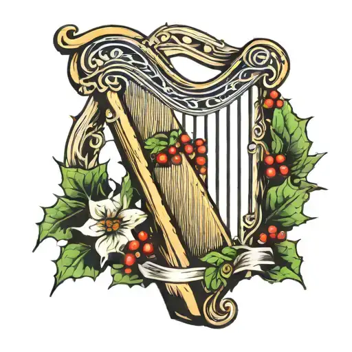 Harp With Holly Leaf