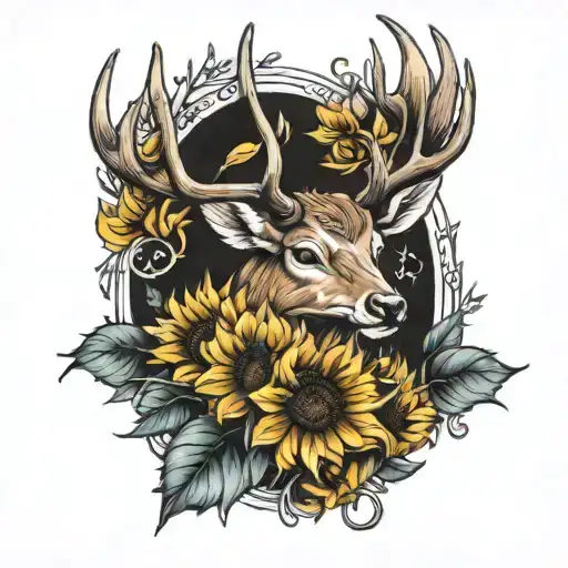 Sunflowers And Deer Antlers