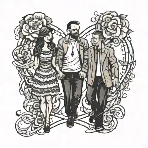 Father And Daughters Holding Hands