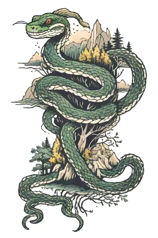 Delicate Snake Winding Around Mountains And Forest Views
