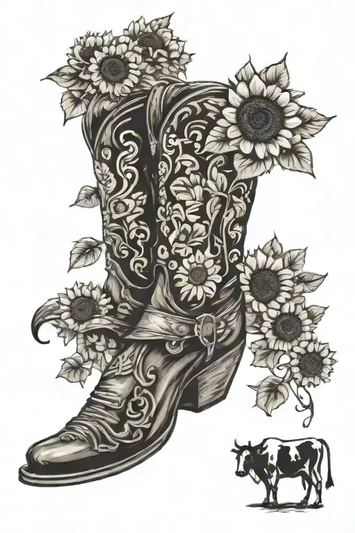 Cowboy Boot Sunflowers Cow