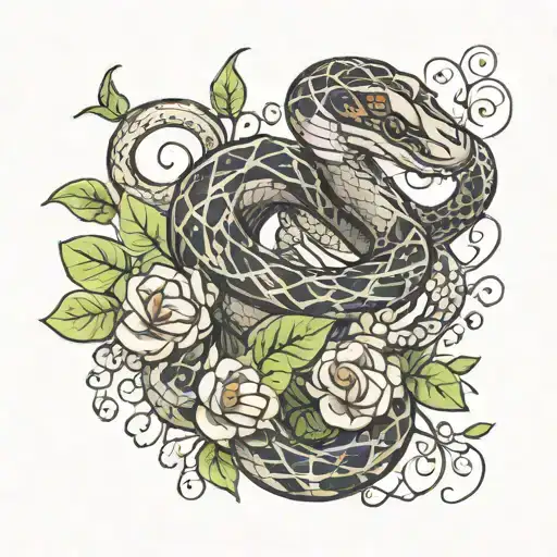 Snake Wrapped With Vines And Flowers
