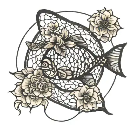 Fish Net Filled With Flower Large Black