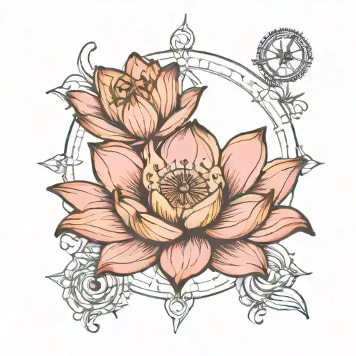 Lotus Flower With Compass With Wifes Name
