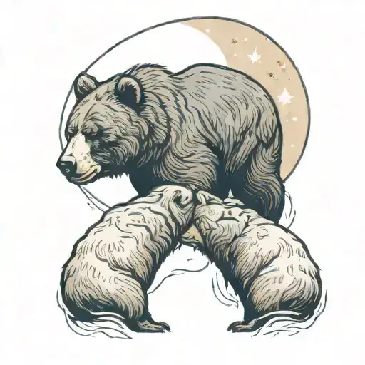 Bear Looking Head-to-head With Another Bear And The Moon In The Background