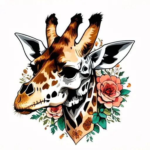 Giraffe And Skull Head Surrounded