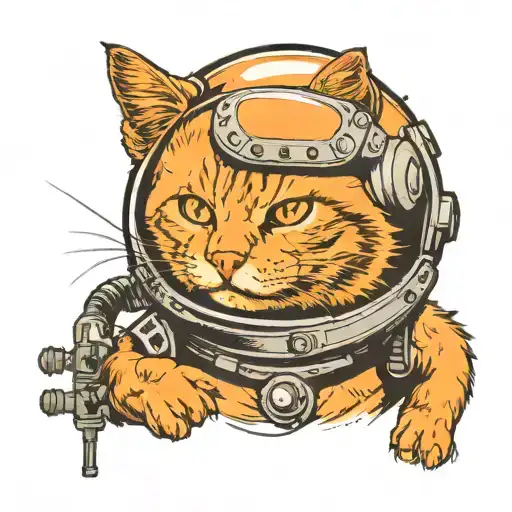 Orange Tabby Cat Wearing A Space Helmet Holding An Electric Guitar