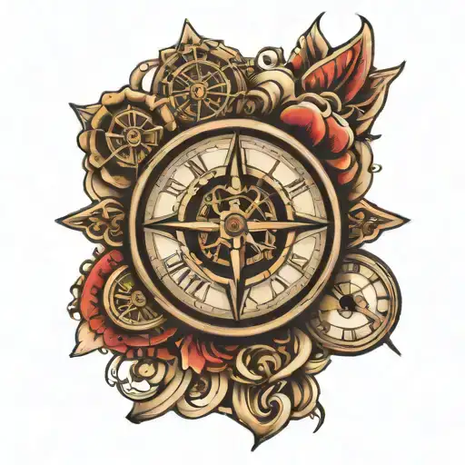 Cross And Compass And Clock Face