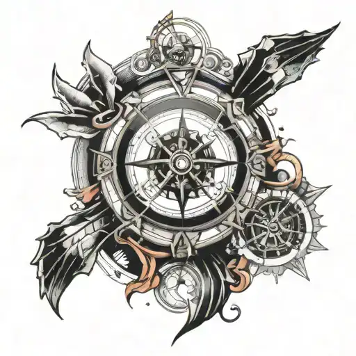 Broken Compass Combined With A Broken Clock Mechanism Intertwined