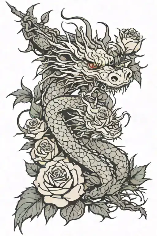 Roses With Branches And Thorns Wrapped Turnin To A Chinese Dragon