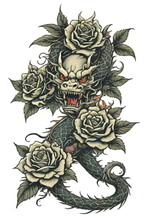 Roses With Branches And Thorns Wrapped Turnin To A Chinese Dragon