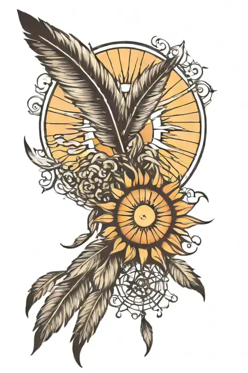 Feathers And Sun Setting