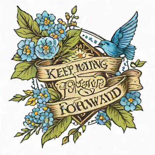 Keep Moving Forward Arrow Surrounded By Forget Me Nots