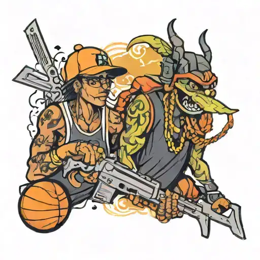 Basketball And Gangsta Holding Ak