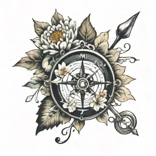 Compass And Crysanthemum Flower