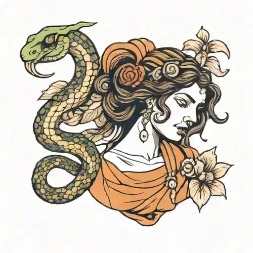 Snake And Greek Woman Statue