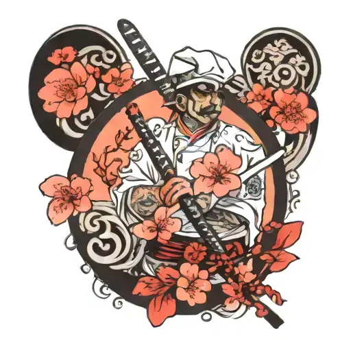 Chef And Katana And Sakura Blossom