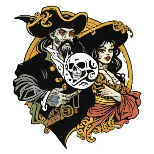 Ying And Yang Tattoo With A Male Pirate And Female Jamaican