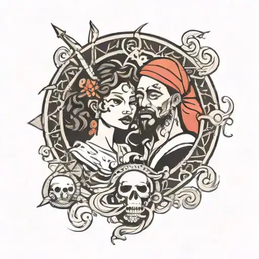 Ying And Yang Tattoo With A Male Pirate And Black Female Jamaican