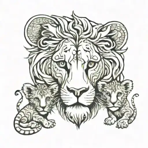 Lion And Two Cubs