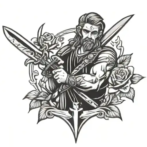 Knihgt Holding A Sword With Bleeding Heart