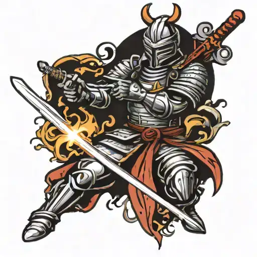 Knight Holding A Firely Samurai Sword