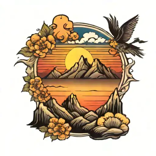 Mountain Sunrise With Sun