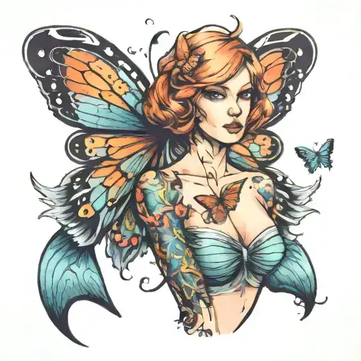 Short Haired Mermaid With Butterfly Wings