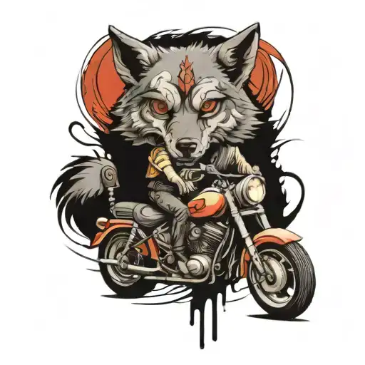 Motorcycle And Wolf