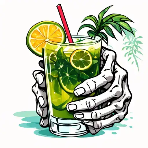 Skeleton Hand Holding A Tropical Drink