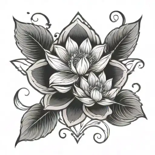 Medium Shoulder Cross Tattoo With Two Big Lotus Flowers