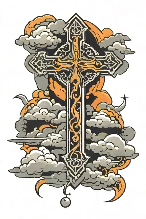 Christian Cross With Clouds Orange