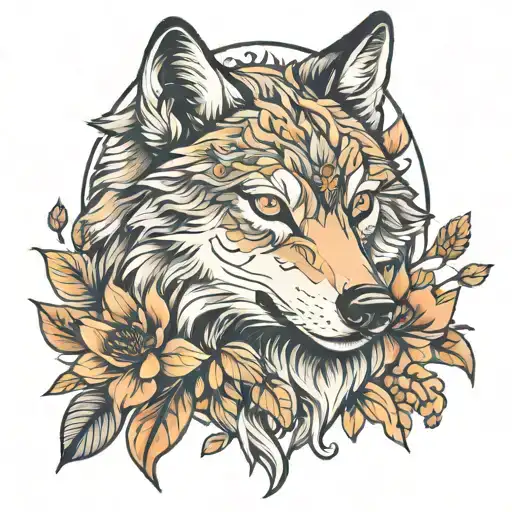 Wolf And Autumn Flowers