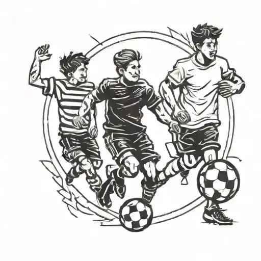 A Silhouette Of A Father Playing Soccer With His Two Sons