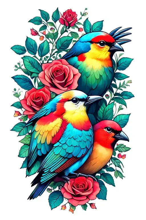 3 Litter Birds With Roses And Pattern Inspired