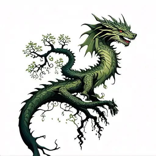 Yggdrasil Tree With Dragon Emerging Underneath