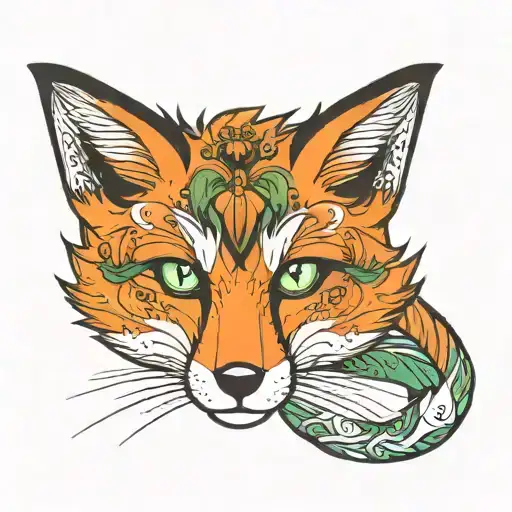 Orange Fox With Tail And Green Eyes