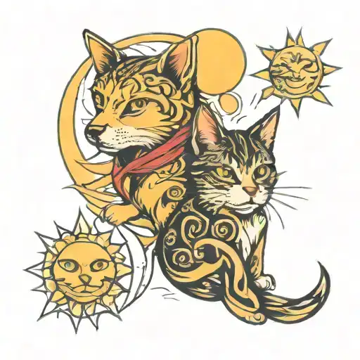 Dog Cat Moon And Sun