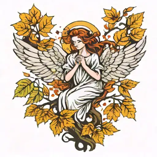 Tree And Leafs Falling Angel
